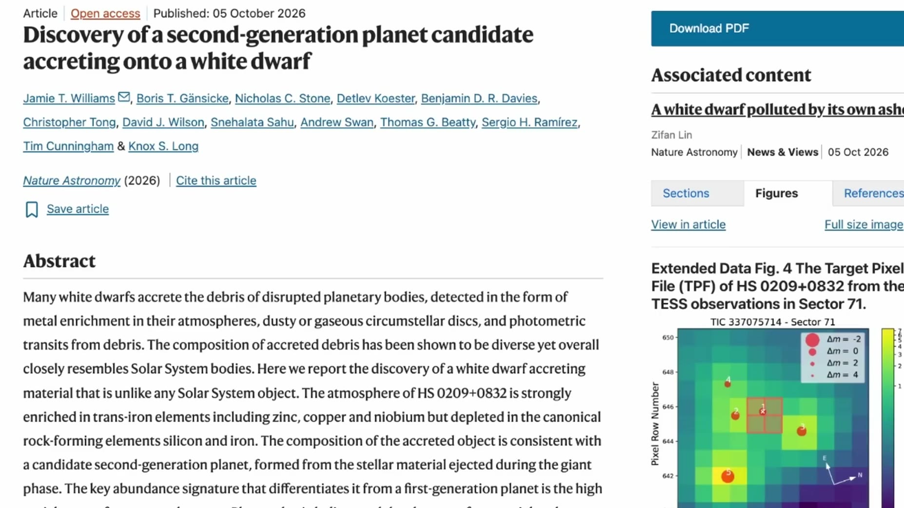 A 2026 Nature Astronomy study by Jamie T. Williams, Boris T. Gansicke, Nicholas C. Stone and a University of Warwick tea