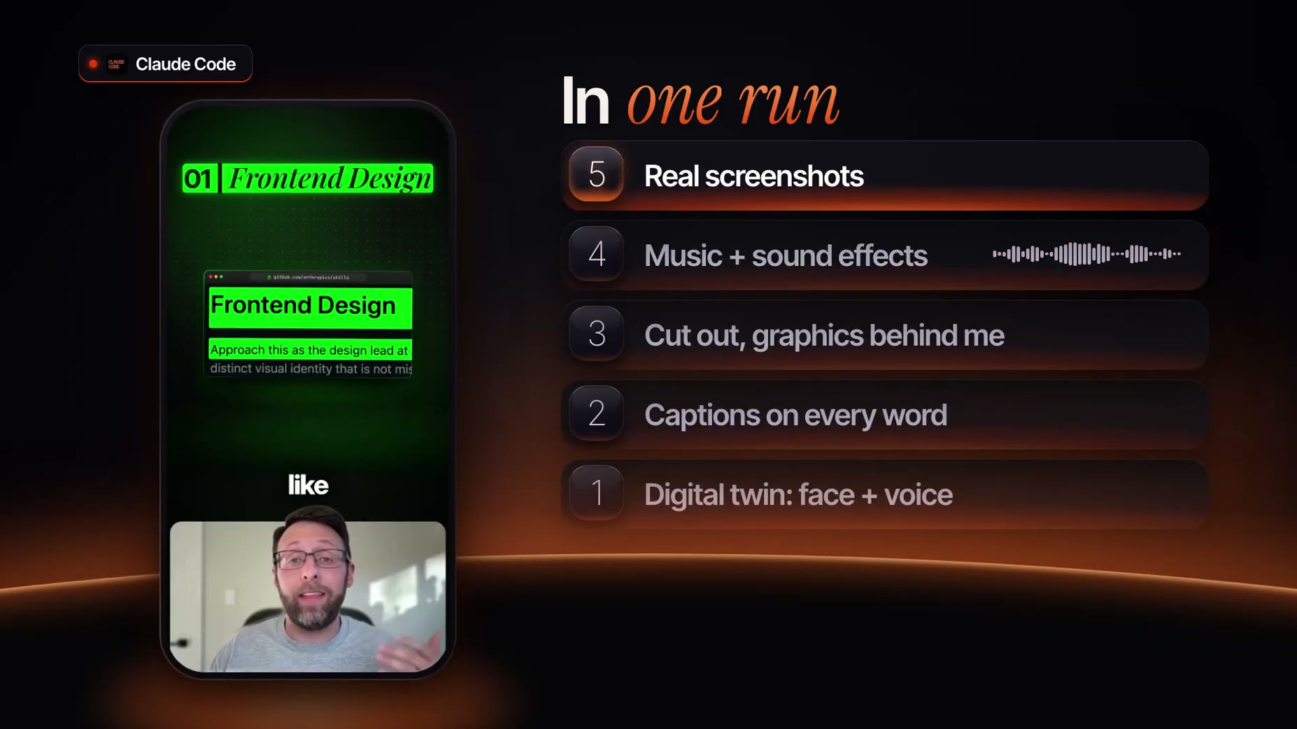 Reel test: that Claude Code system produced a digital twin with the narrator's face and voice, word-timed captions, grap