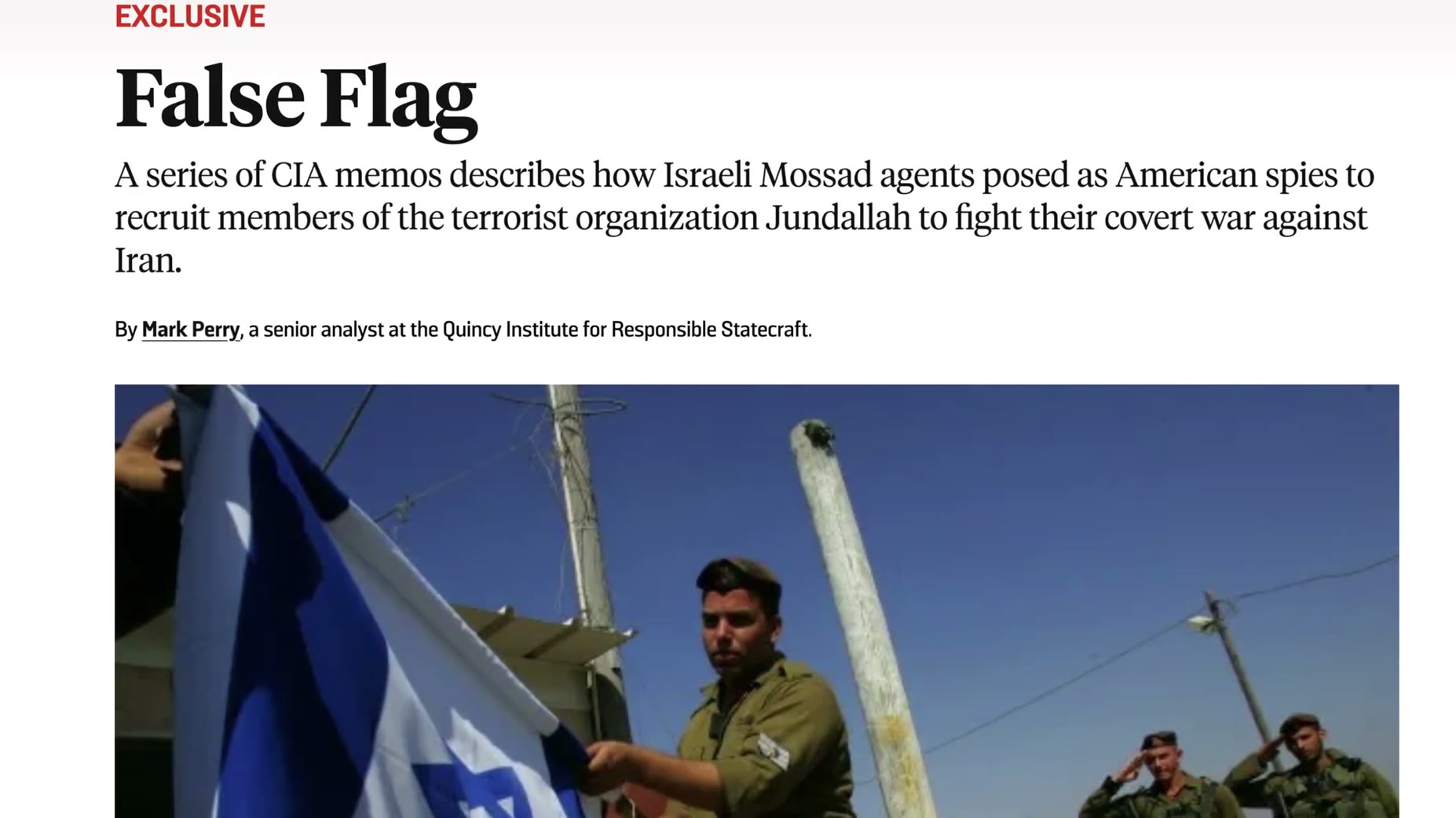 Source cited: a 2012 Foreign Policy article by Mark Perry alleged that Mossad officers posed as CIA agents in the 2000s 