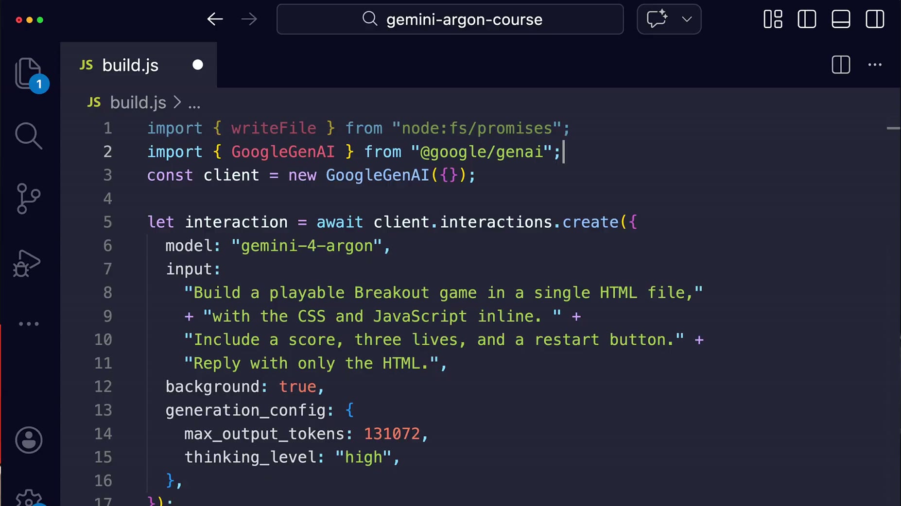 Step [06:31]: using background mode, Argon is asked to build a playable Breakout game in a single HTML file with inline 
