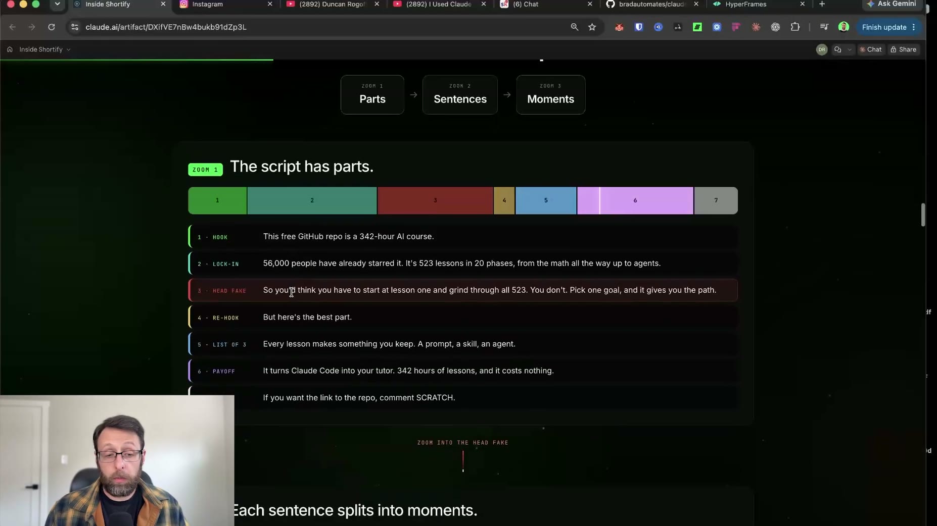 Wiring: The script itself is broken into parts: hook, lock-in, head fake, re-hook, list of 3, and payoff. [05:33]