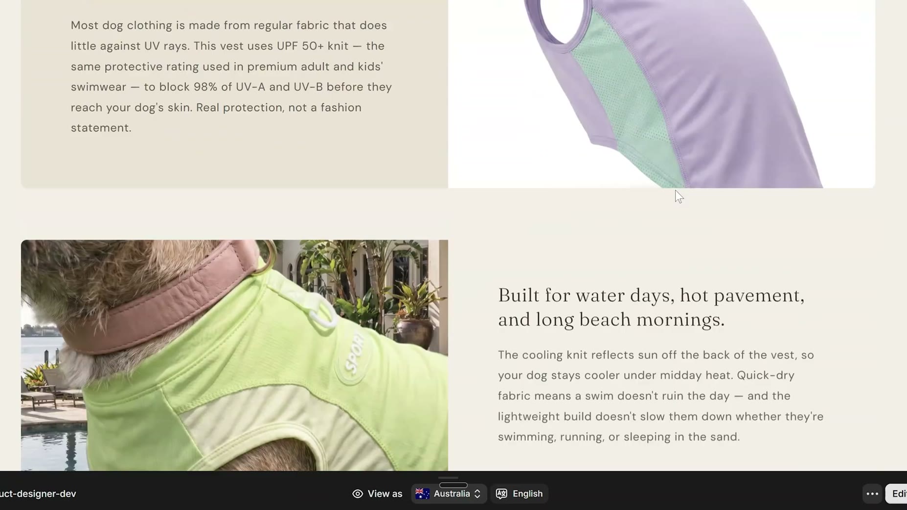 The vest uses UPF 50+ knit fabric, the same rating used in premium swimwear, blocking 98% of UV-A and UV-B rays.