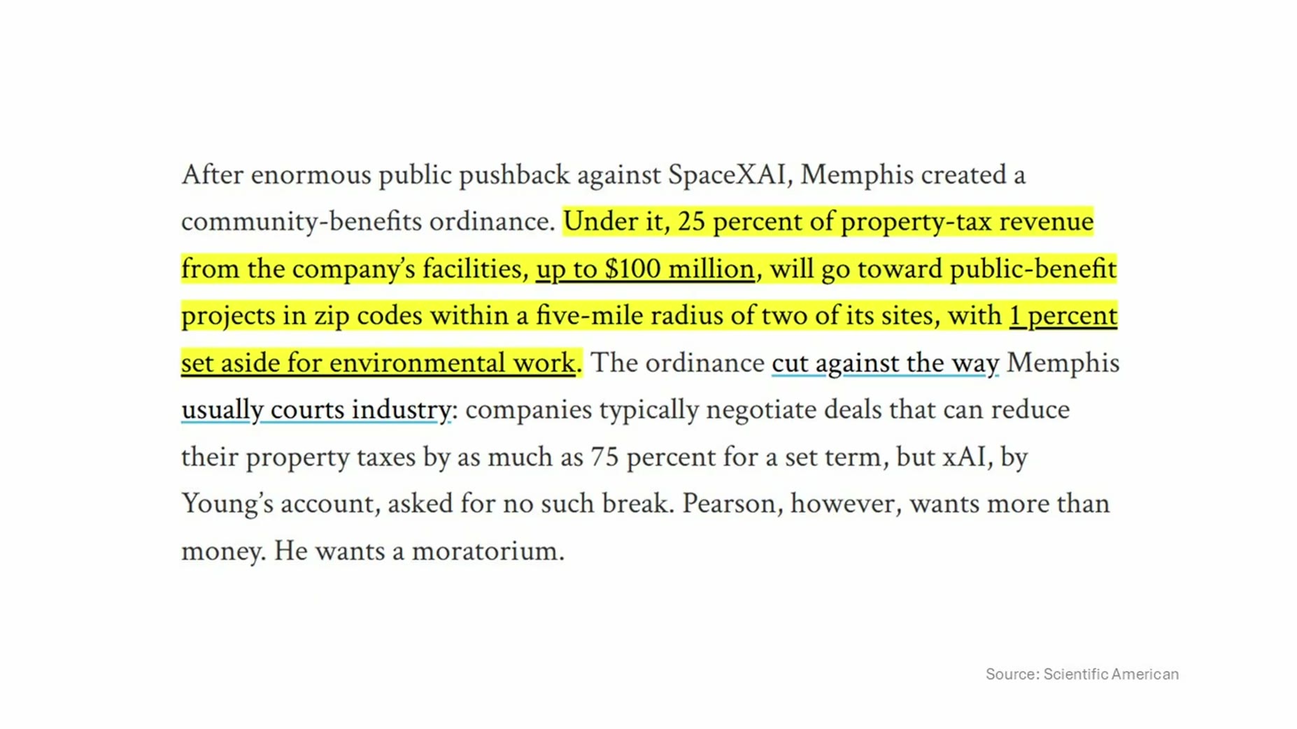 Confirmed: Memphis passed a community-benefits ordinance sending 25% of property taxes from xAI's facilities, up to $100