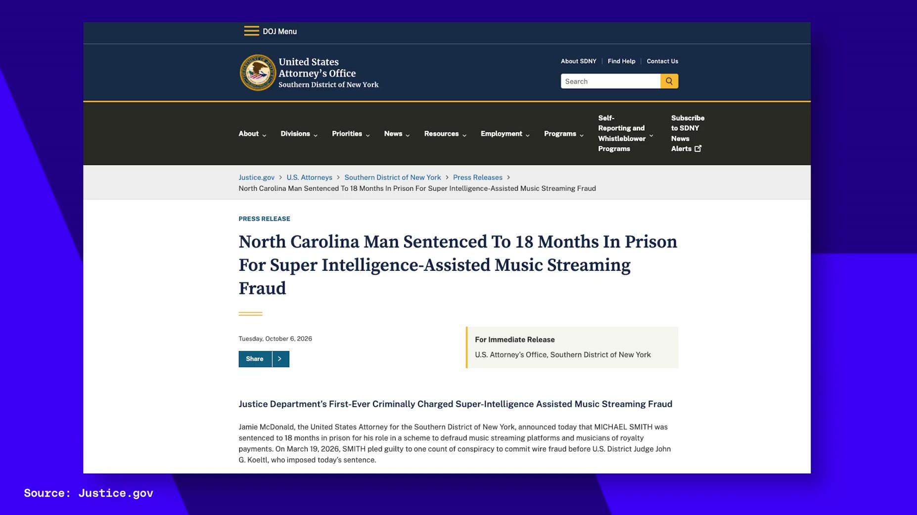 Smith was sentenced to 18 months in prison [20:08]