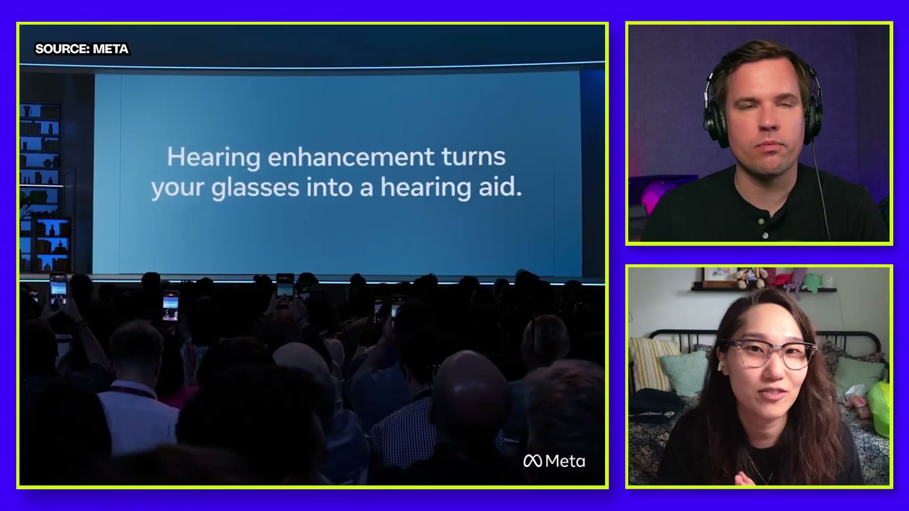 The glasses introduce FDA-cleared hearing assistance for mild to moderate hearing loss, delivered via software for an ad