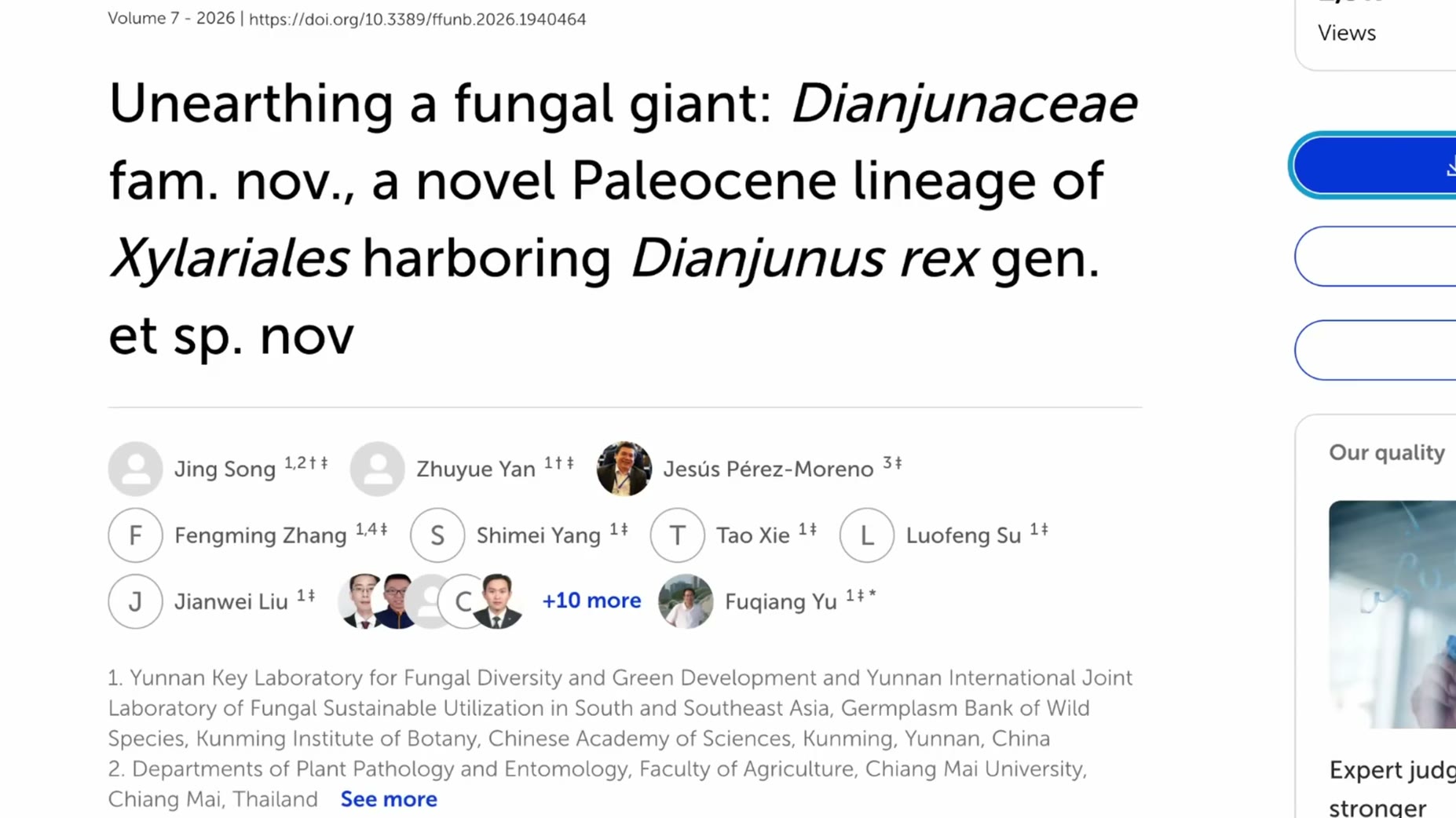 Named study [01:52]: The discovery is published as 'Unearthing a fungal giant: Dianjunaceae fam. nov., a novel Paleocene