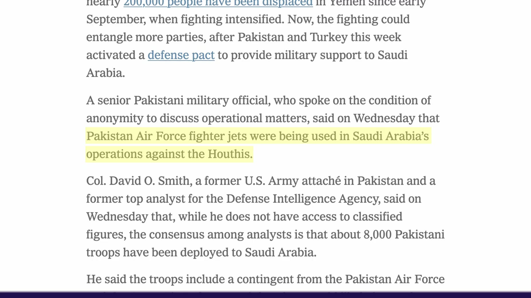 Pakistan signaled willingness to expand its troop presence in Saudi Arabia as a gesture of solidarity but does not want 