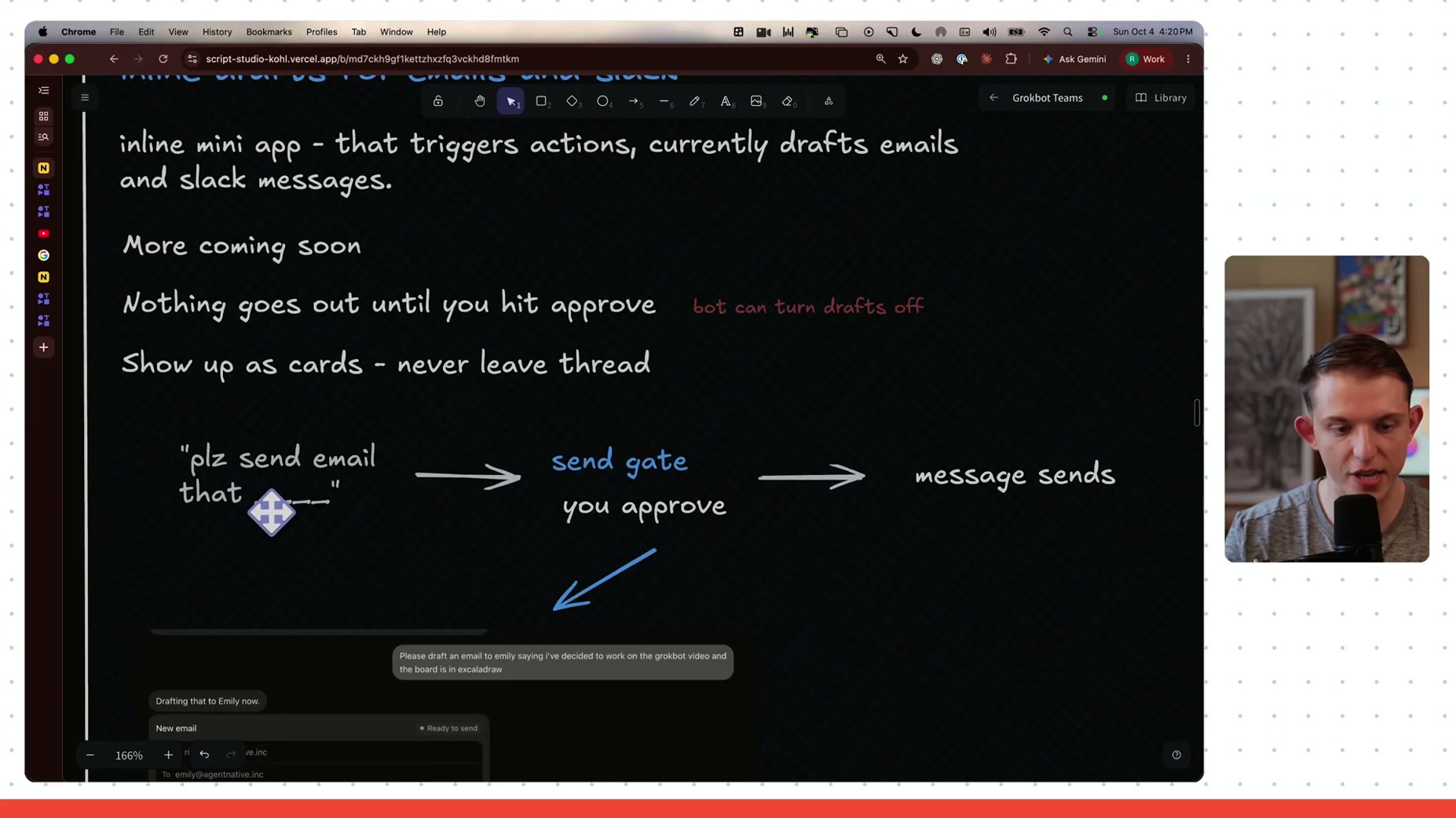 Added: [16:41] A send gate requires the user to approve a drafted message before it actually sends.