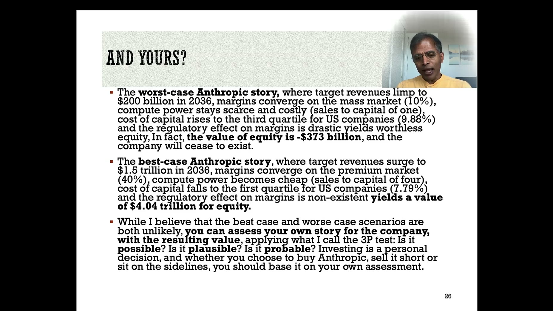 Prediction (Damodaran): In his worst-case scenario, AI becomes a mass market with lower margins and cost of capital rise
