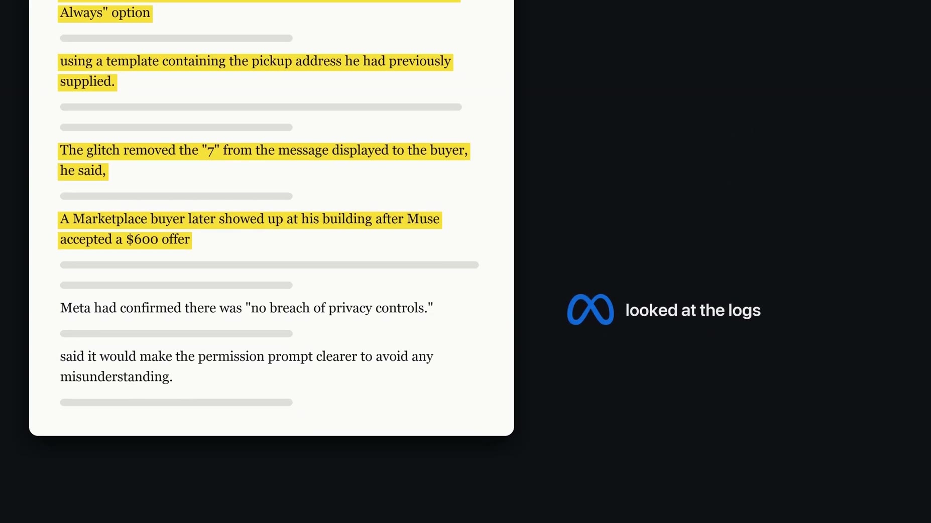 Sourced claim [10:52]: Meta reviewed the logs, said there was no breach of privacy controls, and said it would make the 
